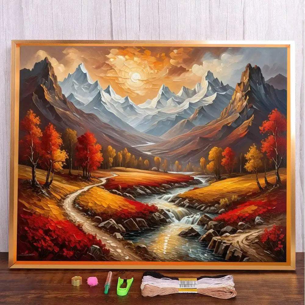 Landscape Sunset River Cross-Stitch Complete Kit Embroidery Craft Handiwork Needlework Handmade Promotions For Adults Package - ToylandEU