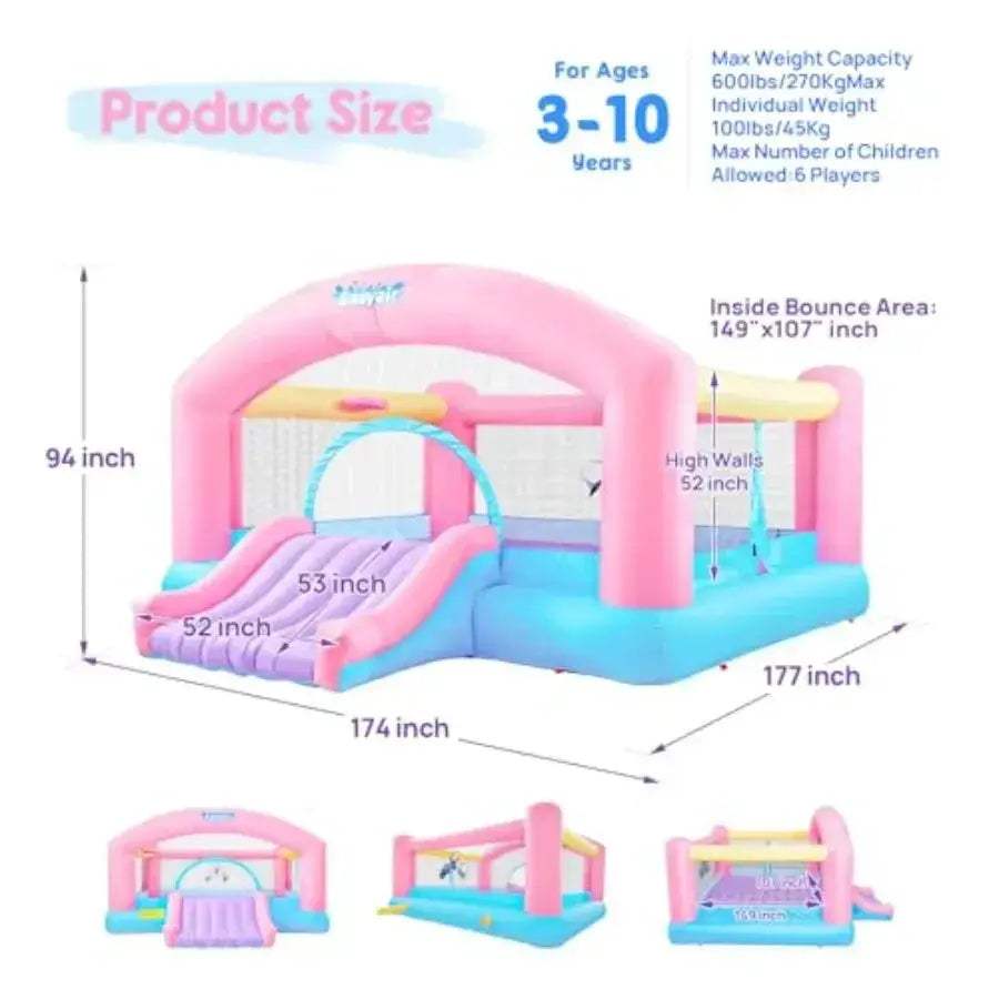 Large Inflatable Bounce House With 650W Blower And Basketball Hoop - ToylandEU