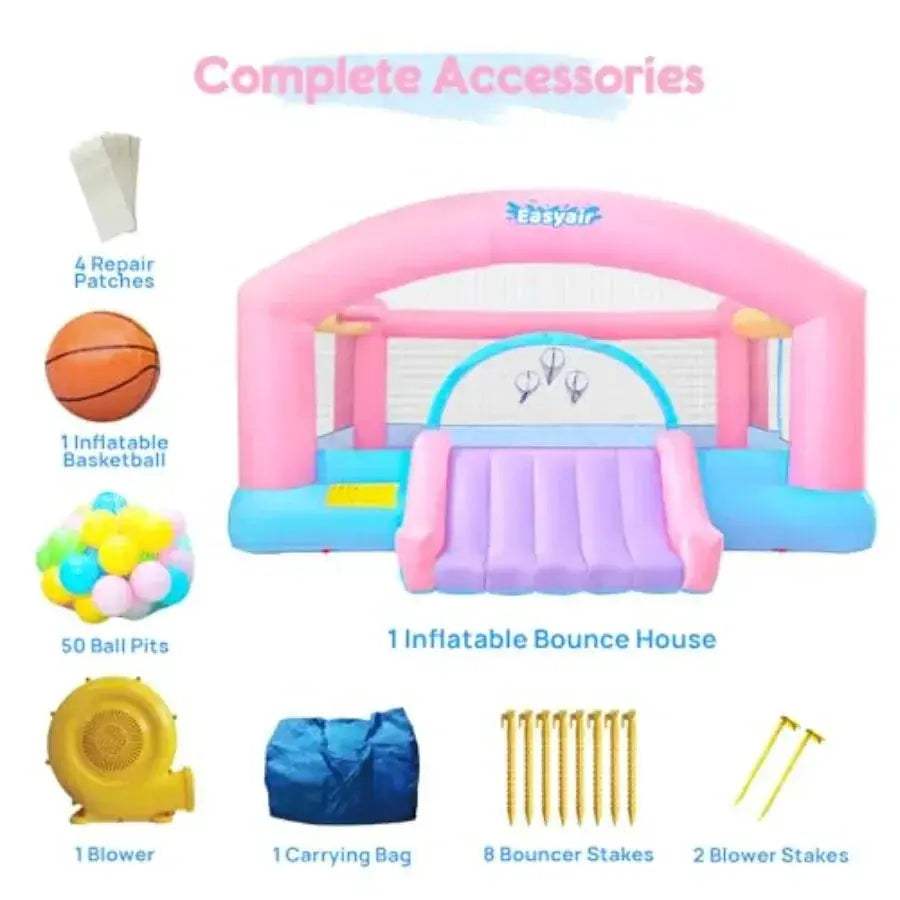 Large Inflatable Bounce House With 650W Blower And Basketball Hoop - ToylandEU