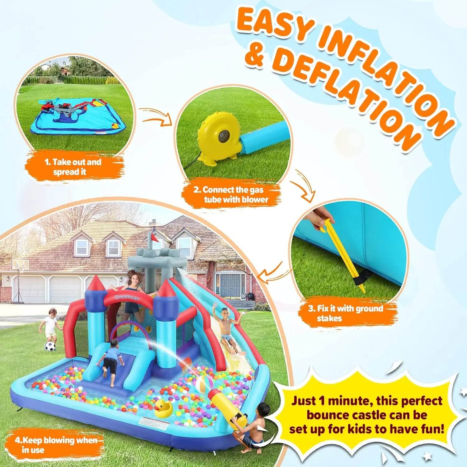 Large Inflatable Water Slide for Kids, 13x12FT Fun Combo - ToylandEU