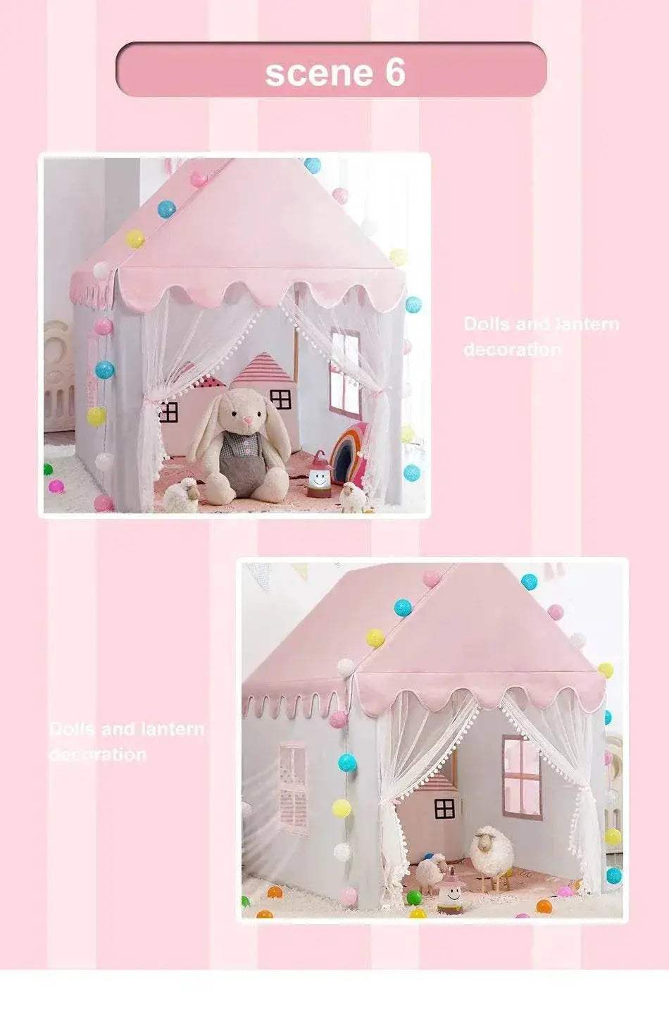 Large Kids Tents Tipi Baby Play House 1.35M Pink Castle - ToylandEU