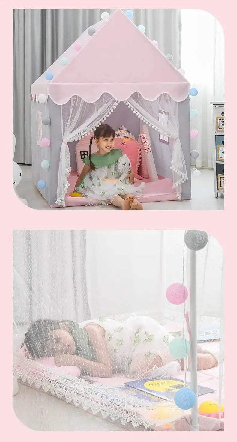 Large Kids Tents Tipi Baby Play House 1.35M Pink Castle - ToylandEU