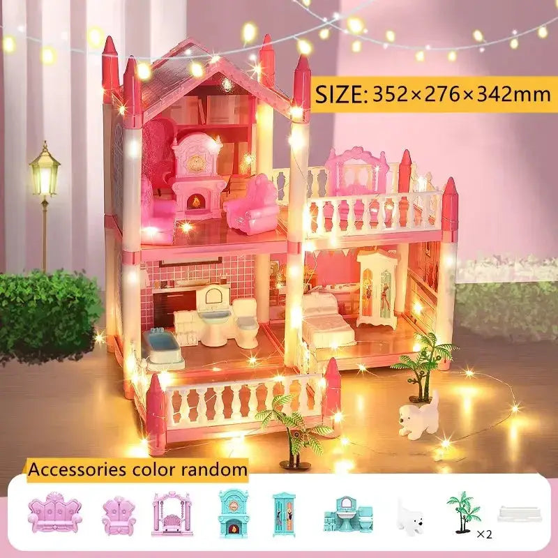 Large LED Dollhouse Castle With Dolls And Four Stories - ToylandEU