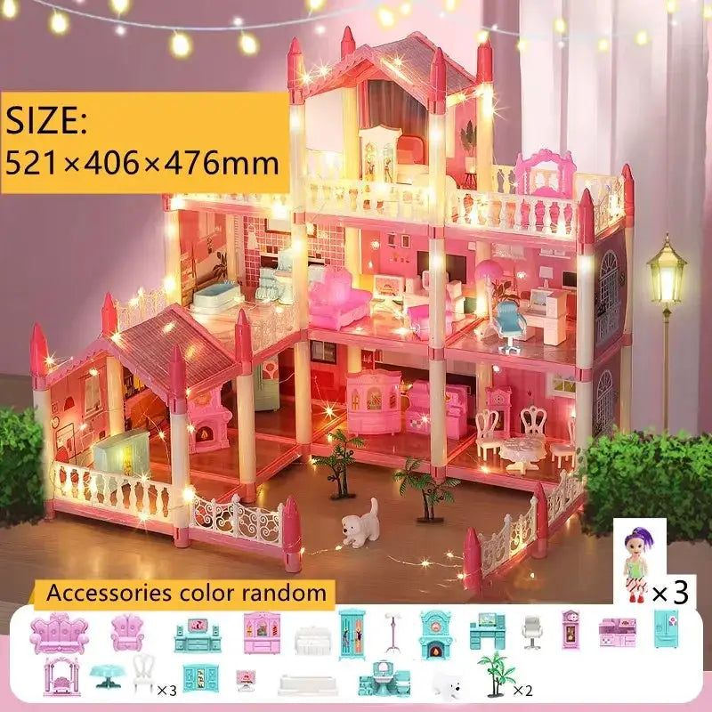 Large LED Dollhouse Castle With Dolls And Four Stories - ToylandEU