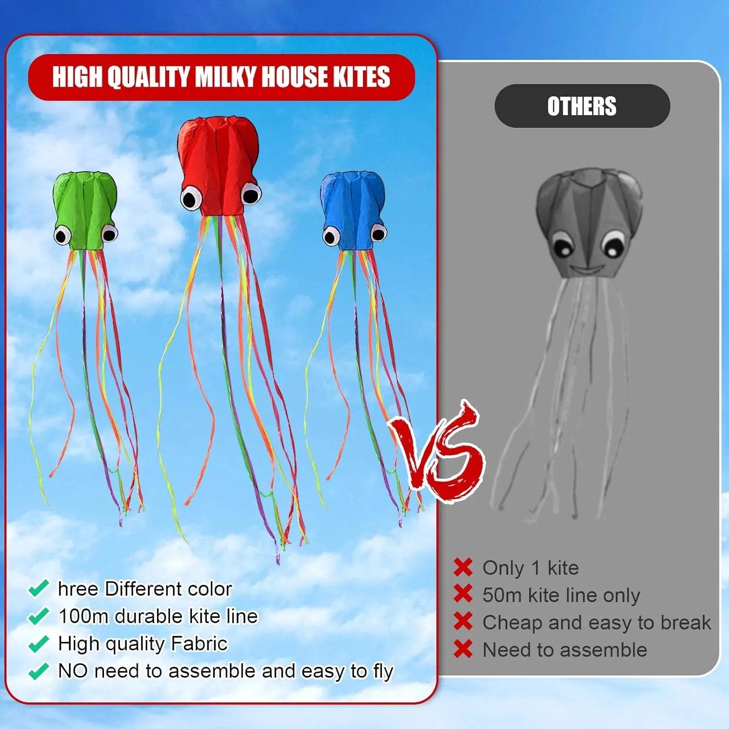 Large Octopus Kites Easy Flyer Kites with Long Tail Beach Kites - ToylandEU