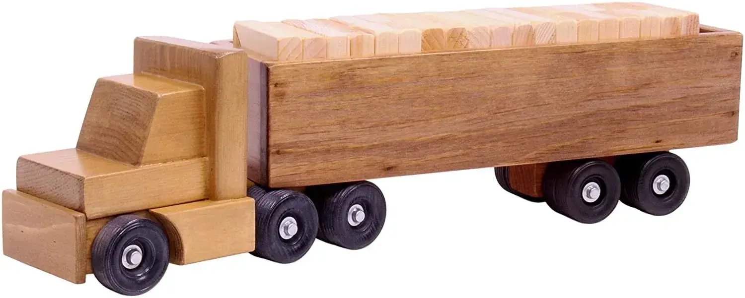 Large Semi Truck and Trailer Wooden Toy Set - with 30 Building Blocks - ToylandEU
