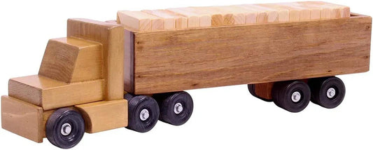  Large Semi Truck and Trailer Wooden Toy Set - with 30 Building Blocks -  ToylandEU™