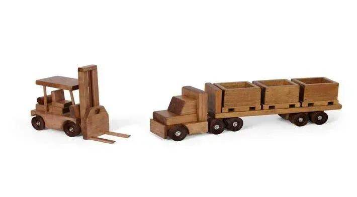 Large Wooden Truck & Bin Trailer with Forklift Toy Set, Amish-Made - ToylandEU