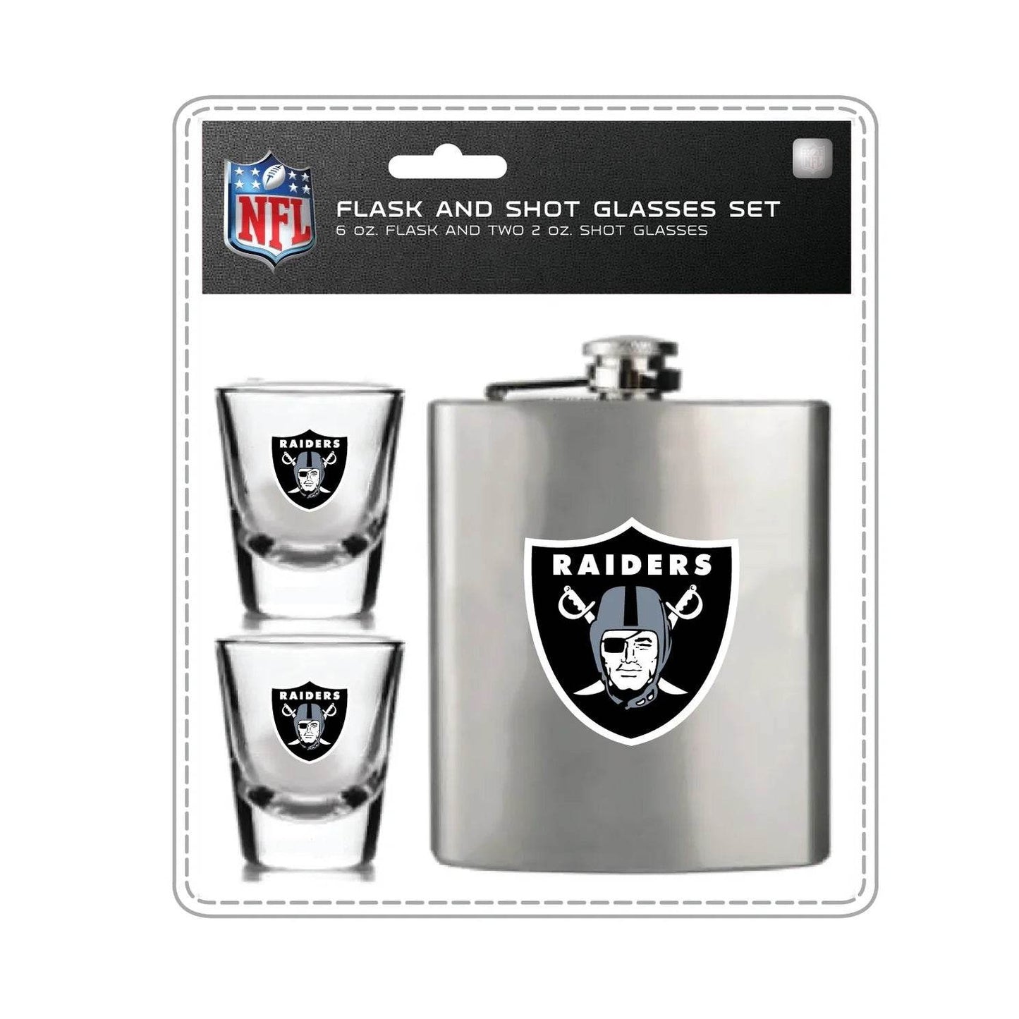 Las Vegas Raiders Flask And Shot Glass Set With Logo - ToylandEU
