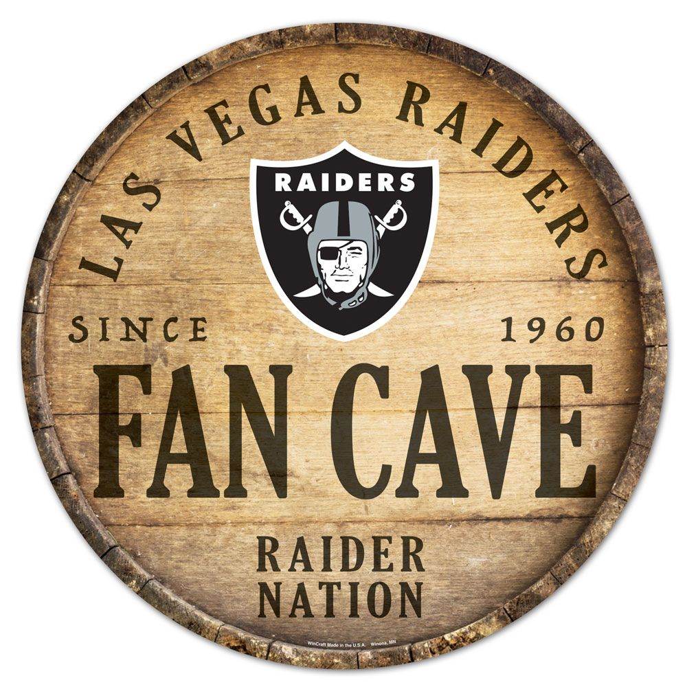 Las Vegas Raiders Wood Sign 14 Inch Round Barrel Top Design - ToylandEU