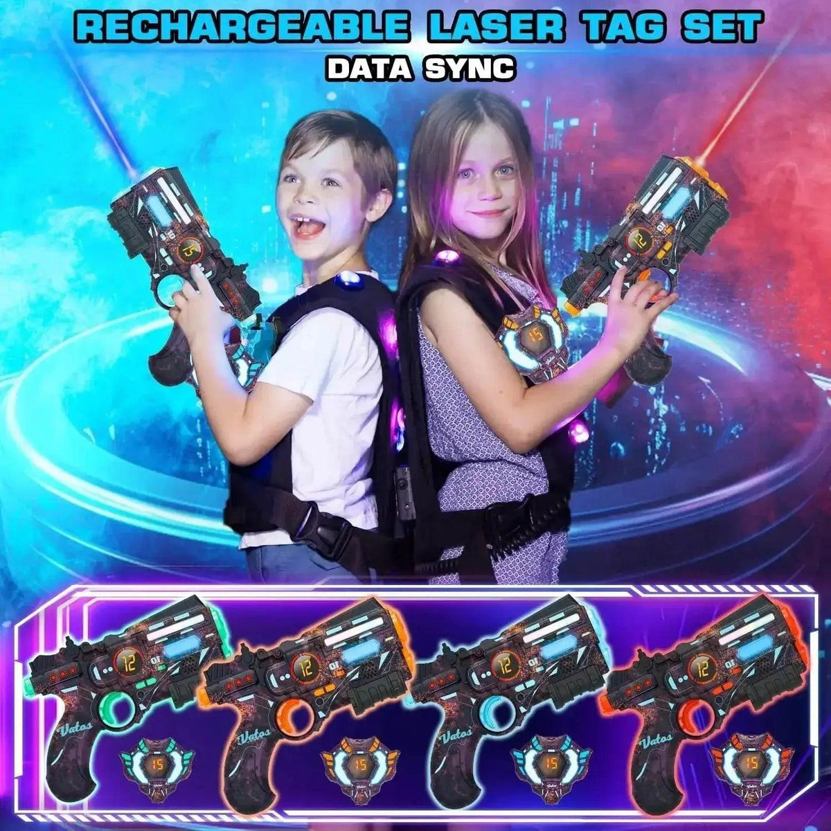  VATOS Rechargeable Infrared Laser Tag Gun Set with 4 Vests and Glowing Lights for Adults and Kids -  ToylandEU™
