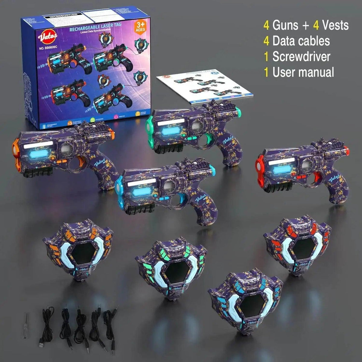  VATOS Rechargeable Infrared Laser Tag Gun Set with 4 Vests and Glowing Lights for Adults and Kids -  ToylandEU™