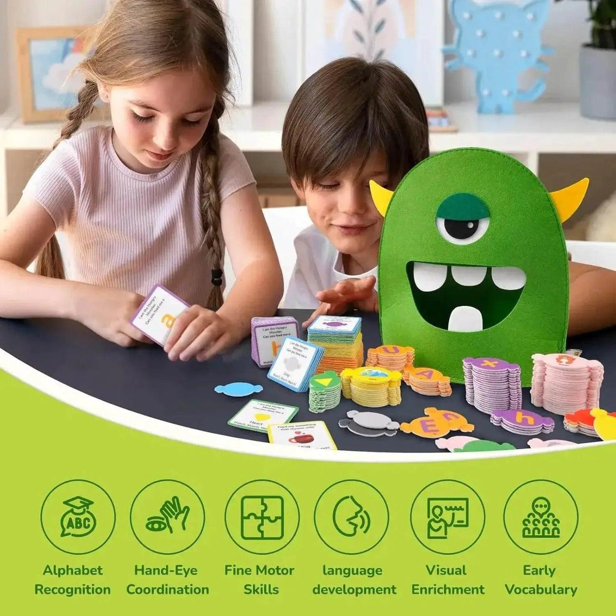  Montessori Alphabet Learning Toy Set For 3 To 6 Year Olds Monster Eating Colorful Felt Letters -  ToylandEU™