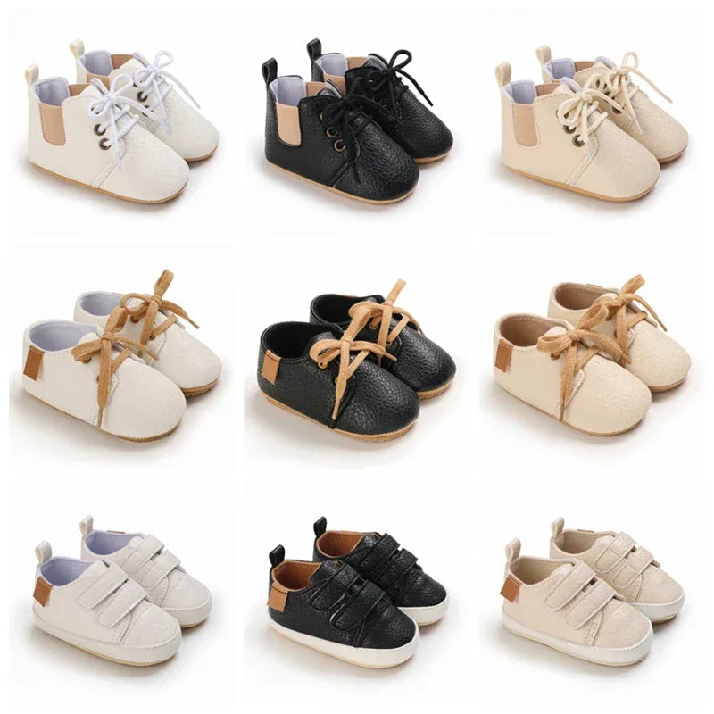 Leather Baby Shoes First Walkers With Anti Slip Rubber Sole - ToylandEU