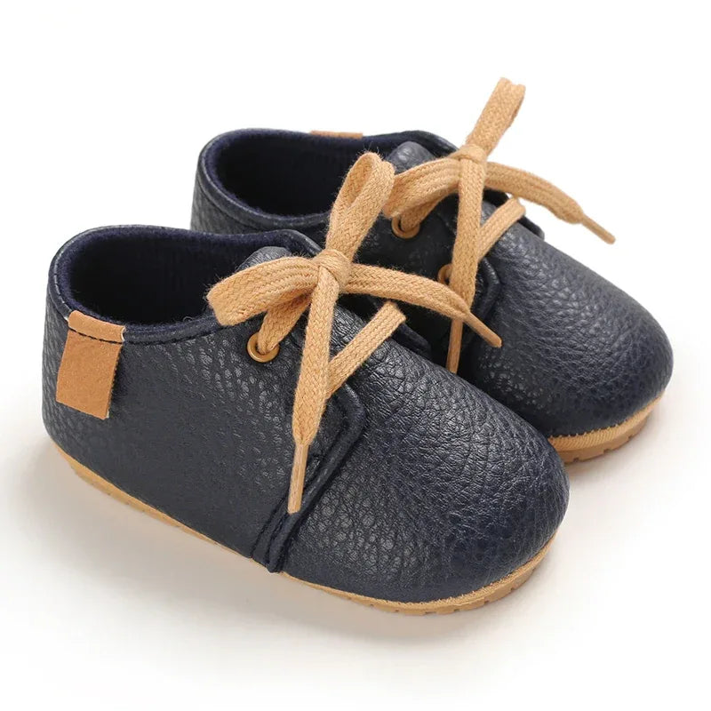 Leather Baby Shoes First Walkers With Anti Slip Rubber Sole - ToylandEU