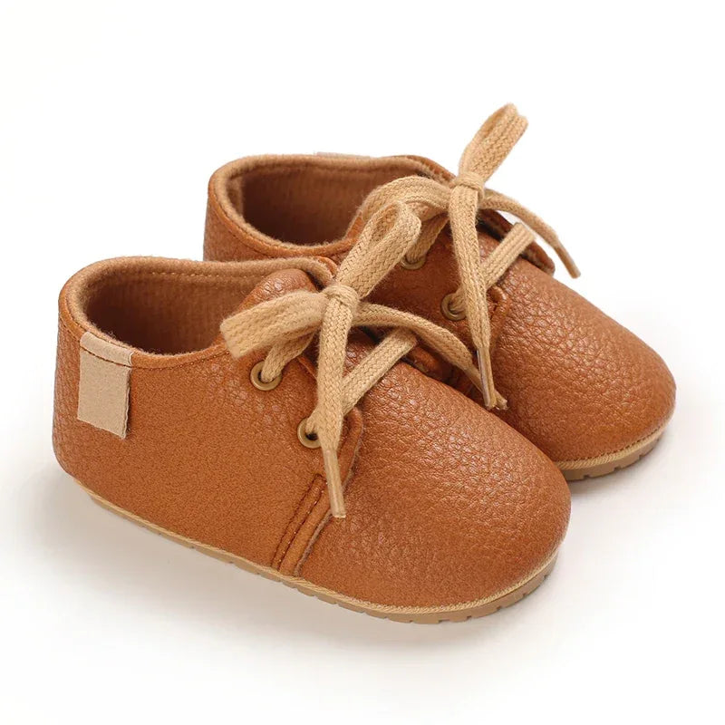 Leather Baby Shoes First Walkers With Anti Slip Rubber Sole - ToylandEU