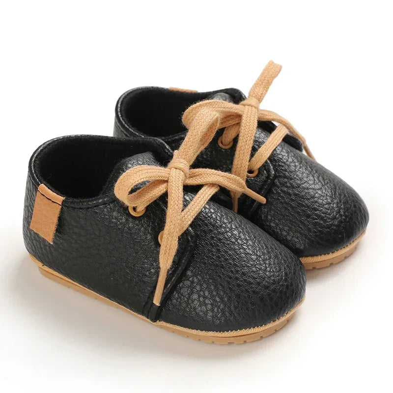 Leather Baby Shoes First Walkers With Anti Slip Rubber Sole - ToylandEU