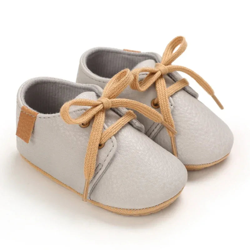 Leather Baby Shoes First Walkers With Anti Slip Rubber Sole - ToylandEU