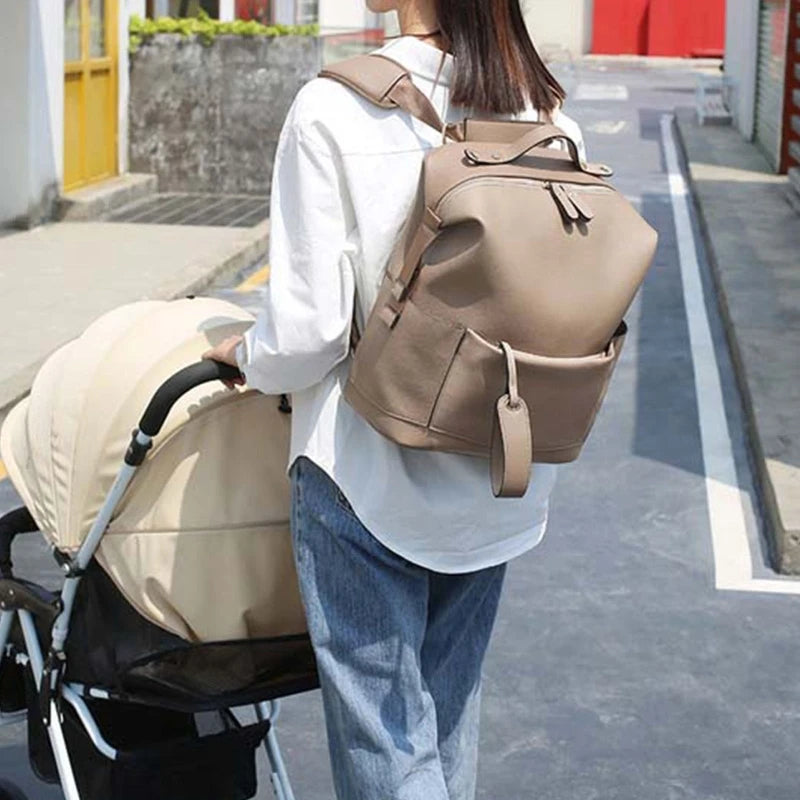 Leather Diaper Bag Large Capacity Maternity Backpack