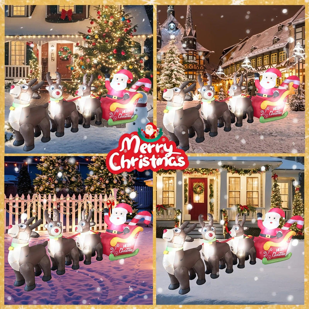Led Inflatable Santa Sleigh | 9.8ft w/ 3 Reindeer | Toylandeu™