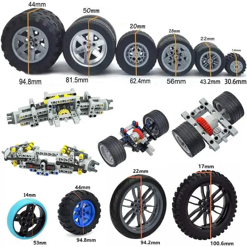 MOC Technical Tire Wheel Cross Hole Set Motorcycle Car Truck Wheels 44309 92402 32019 54120 11957 Construction Building Block - ToylandEU