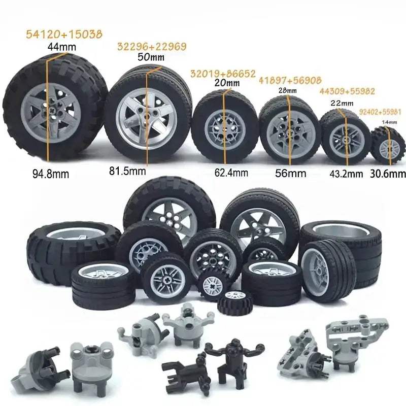 MOC Technical Tire Wheel Cross Hole Set Motorcycle Car Truck Wheels 44309 92402 32019 54120 11957 Construction Building Block - ToylandEU