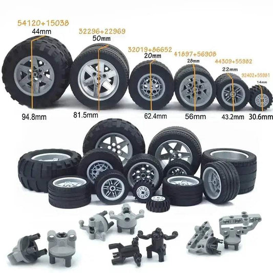 MOC Technical Tire Wheel Cross Hole Set Motorcycle Car Truck Wheels 44309 92402 32019 54120 11957 Construction Building Block - ToylandEU