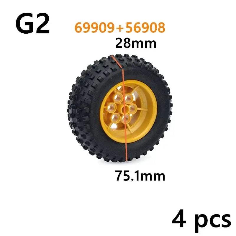 MOC Technical Tire Wheel Cross Hole Set Motorcycle Car Truck Wheels 44309 92402 32019 54120 11957 Construction Building Block - ToylandEU