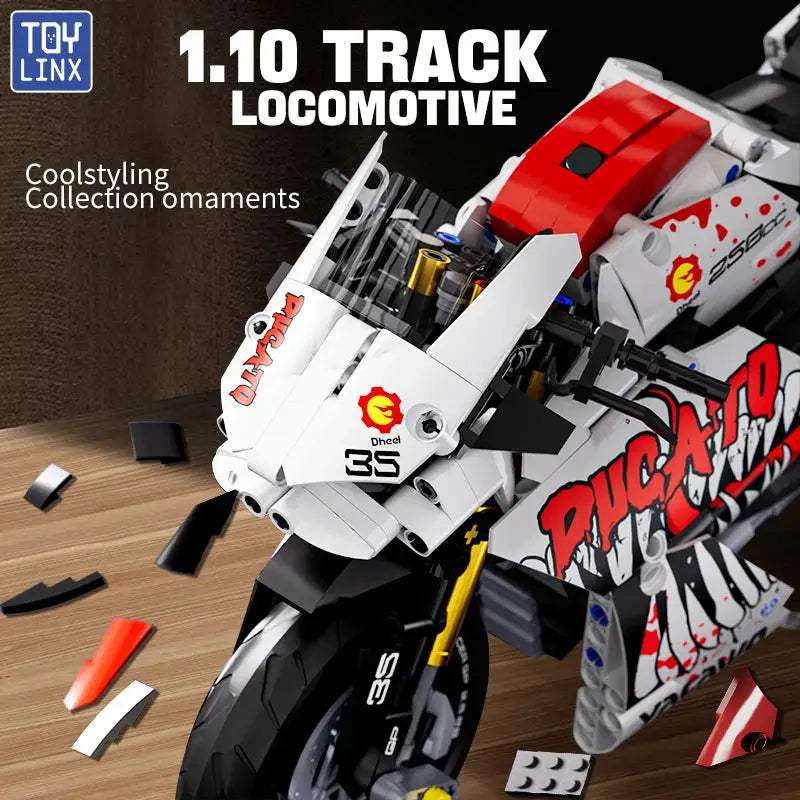 TOYLINX 833pcs Technical City Motorcycle MOC Sport Car Building Blocks 1:10 Scale Motorbike DIY Supercar Bricks Toys For Boys - ToylandEU