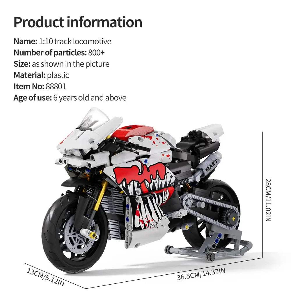 TOYLINX 833pcs Technical City Motorcycle MOC Sport Car Building Blocks 1:10 Scale Motorbike DIY Supercar Bricks Toys For Boys - ToylandEU