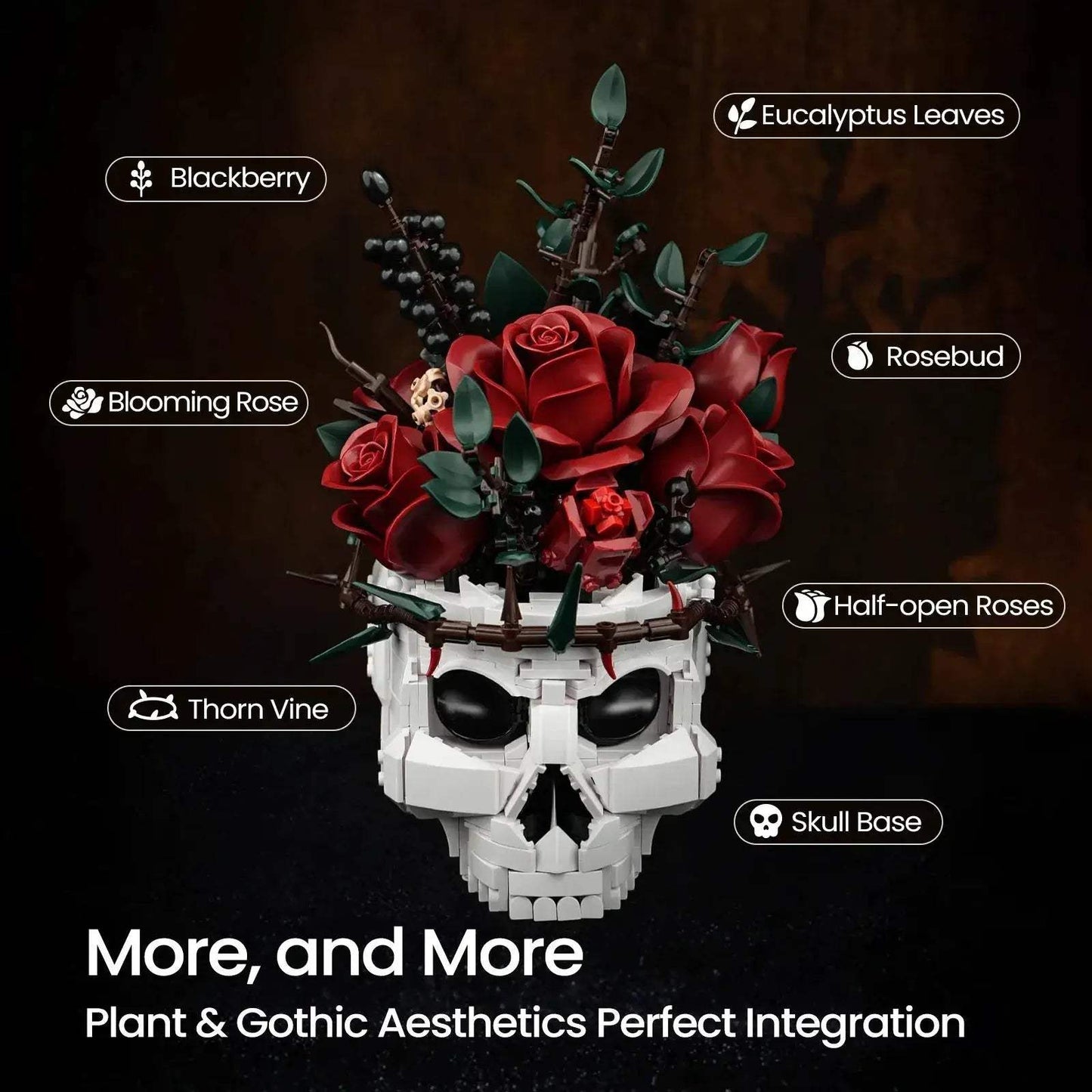 Lego Compatible Skull Roses Building Blocks For Gothic Home Decor - ToylandEU