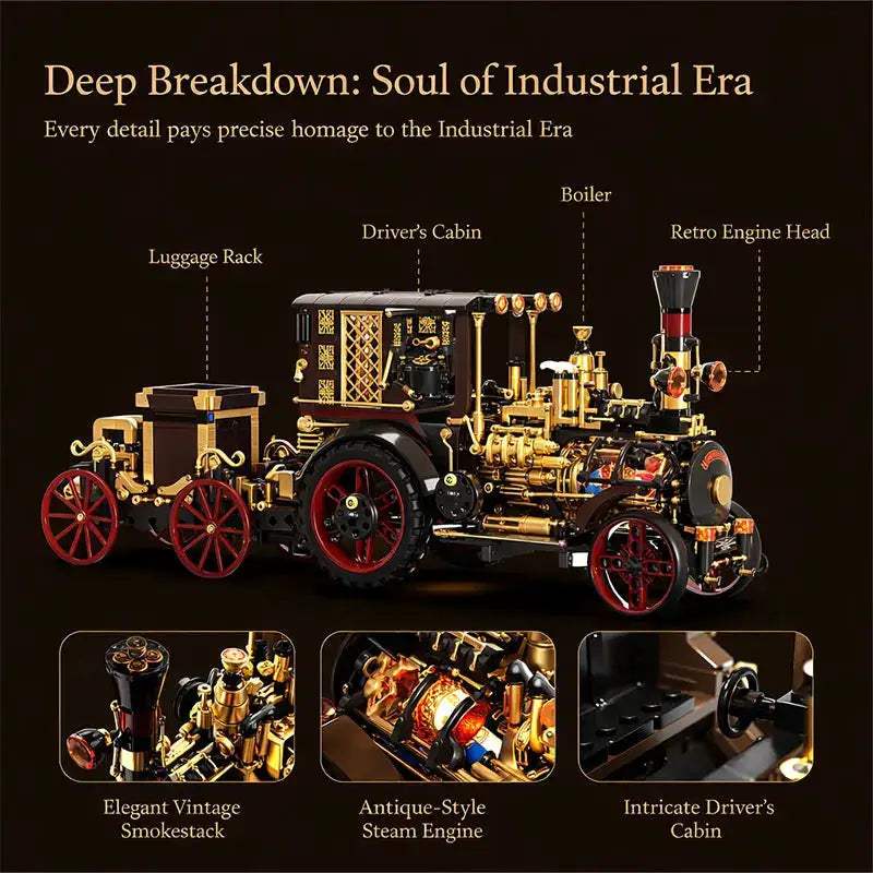 Lego Compatible Steampunk Building Blocks Vintage Steam Car Kit - ToylandEU