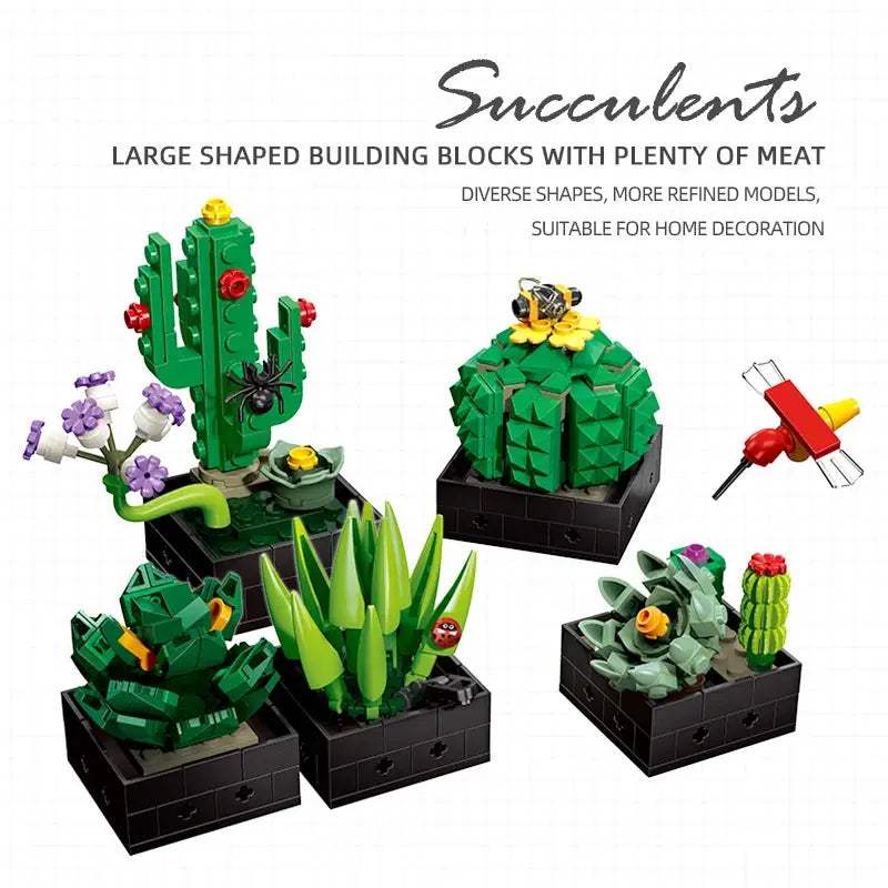 590PCS Succulent Plant Potted Building Blocks Set Flower Cactus Assemble Model Bricks Desktop Ornament Adult Toy Birthday Gifts - ToylandEU
