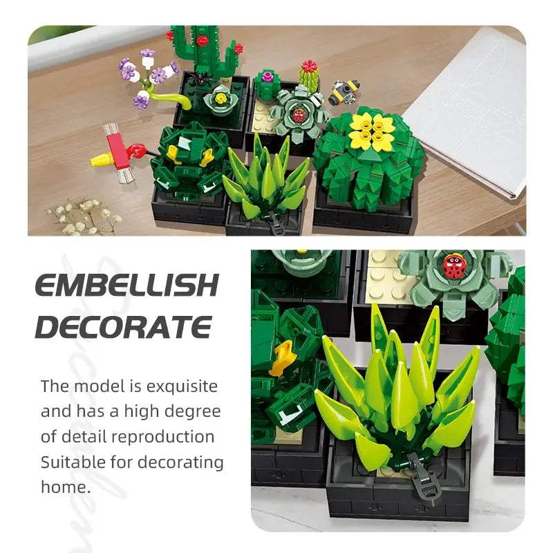 590PCS Succulent Plant Potted Building Blocks Set Flower Cactus Assemble Model Bricks Desktop Ornament Adult Toy Birthday Gifts - ToylandEU