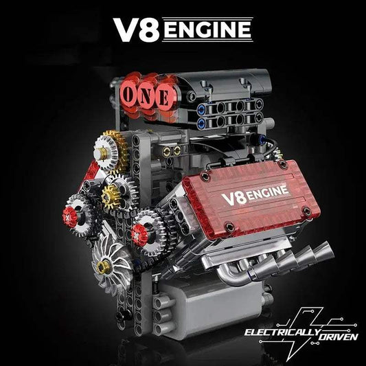 Brick V8 Engine Motorized Simulation Model Electrically Drive Building Blocks Technical Car Parts Creative Toys Gifts Boys Adult - ToylandEU
