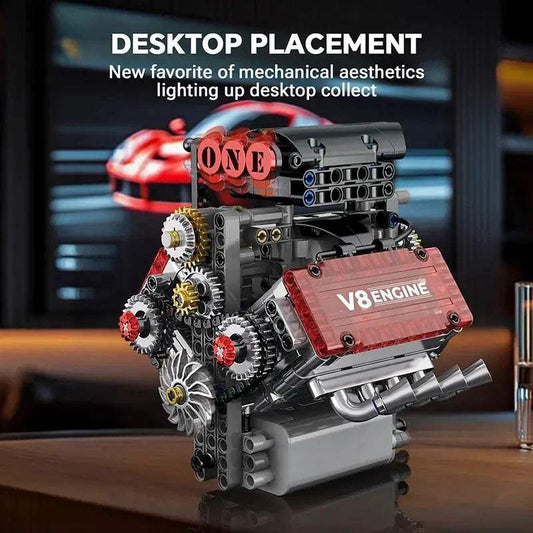 Brick V8 Engine Motorized Simulation Model Electrically Drive Building Blocks Technical Car Parts Creative Toys Gifts Boys Adult - ToylandEU