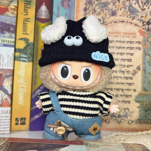 Leisure Style Work Jeans with Hat for 17cm Labubu Dolls Cute Mini Plush Doll Clothes Monster Outfit Accessories - ToylandEU
