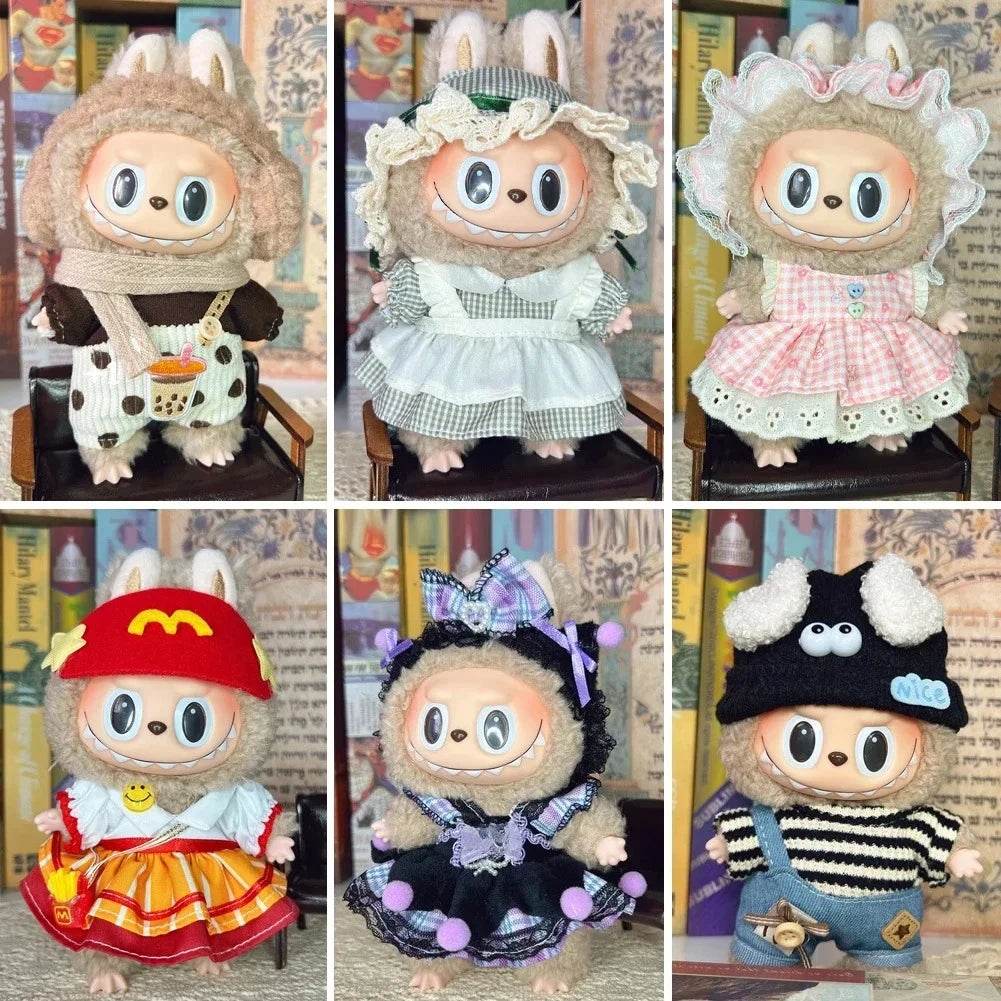 Leisure Style Work Jeans with Hat for 17cm Labubu Dolls Cute Mini Plush Doll Clothes Monster Outfit Accessories - ToylandEU