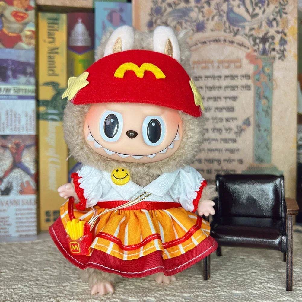 Leisure Style Work Jeans with Hat for 17cm Labubu Dolls Cute Mini Plush Doll Clothes Monster Outfit Accessories - ToylandEU