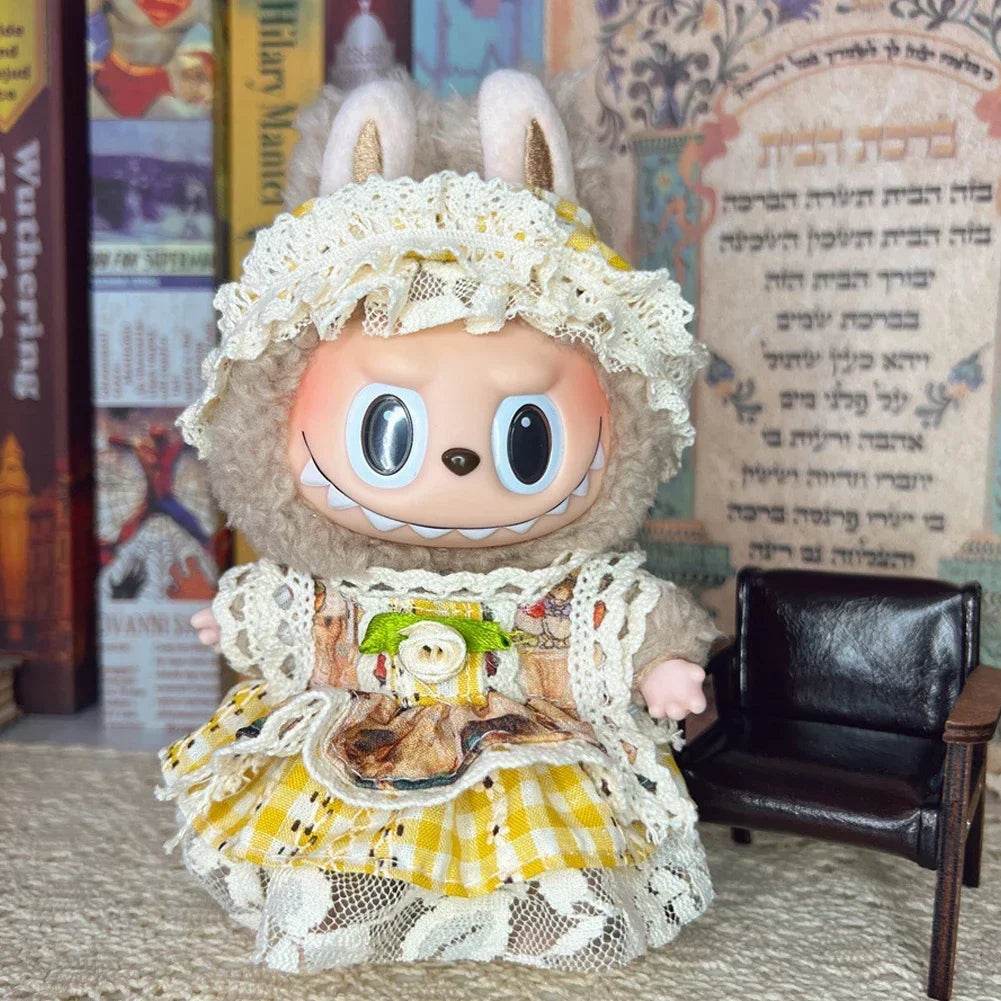 Leisure Style Work Jeans with Hat for 17cm Labubu Dolls Cute Mini Plush Doll Clothes Monster Outfit Accessories - ToylandEU