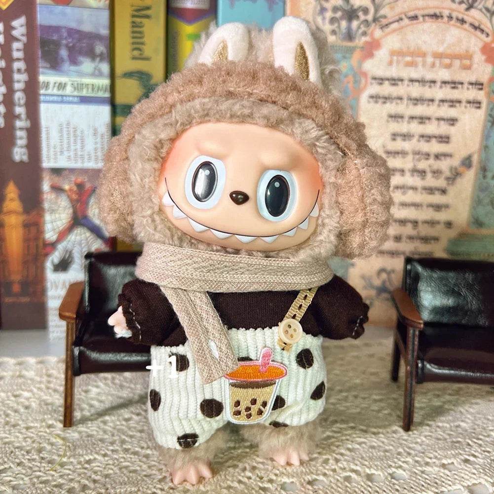 Leisure Style Work Jeans with Hat for 17cm Labubu Dolls Cute Mini Plush Doll Clothes Monster Outfit Accessories - ToylandEU