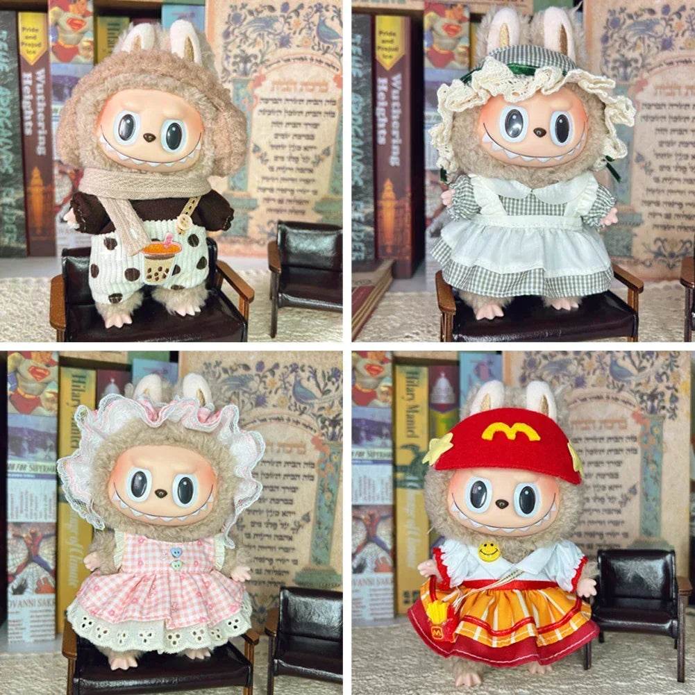 Leisure Style Work Jeans with Hat for 17cm Labubu Dolls Cute Mini Plush Doll Clothes Monster Outfit Accessories - ToylandEU