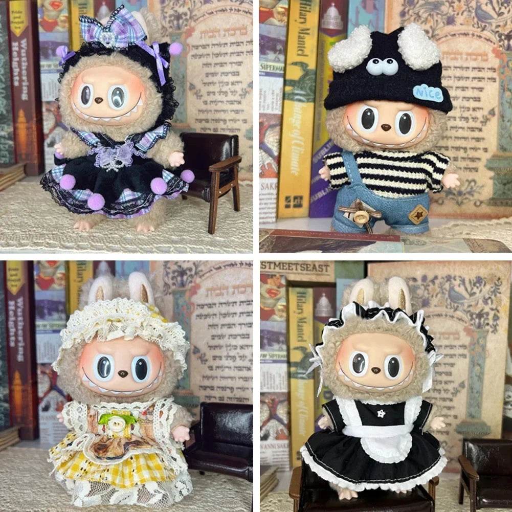 Leisure Style Work Jeans with Hat for 17cm Labubu Dolls Cute Mini Plush Doll Clothes Monster Outfit Accessories - ToylandEU