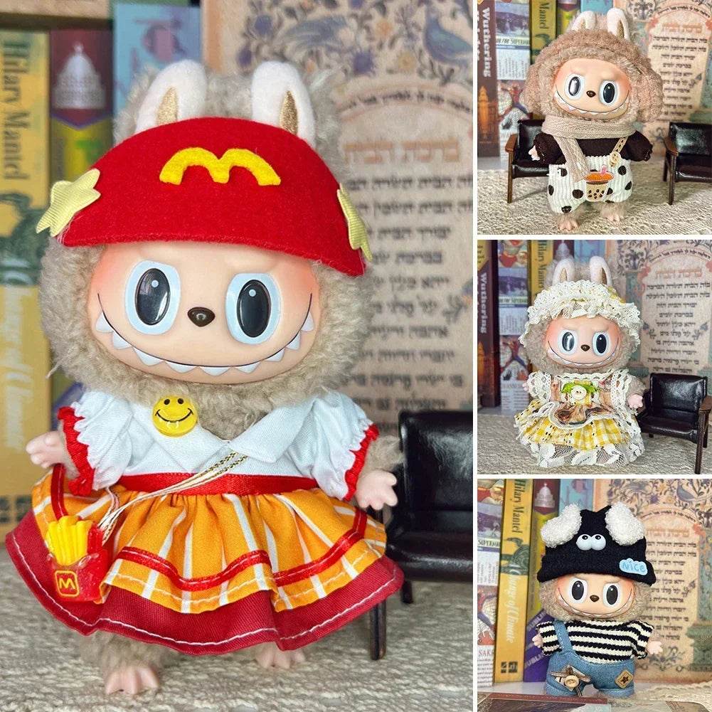 Leisure Style Work Jeans with Hat for 17cm Labubu Dolls Cute Mini Plush Doll Clothes Monster Outfit Accessories - ToylandEU