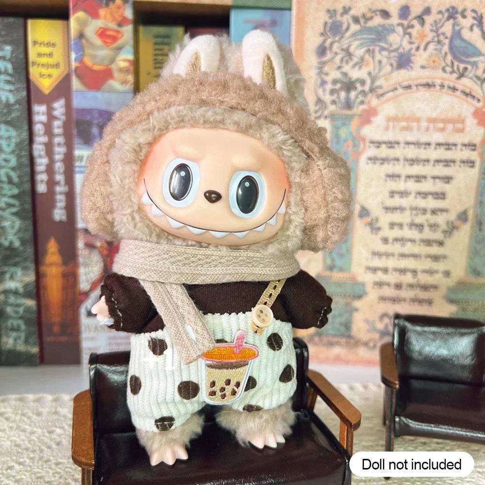 Leisure Style Work Jeans with Hat for 17cm Labubu Dolls Cute Mini Plush Doll Clothes Monster Outfit Accessories - ToylandEU