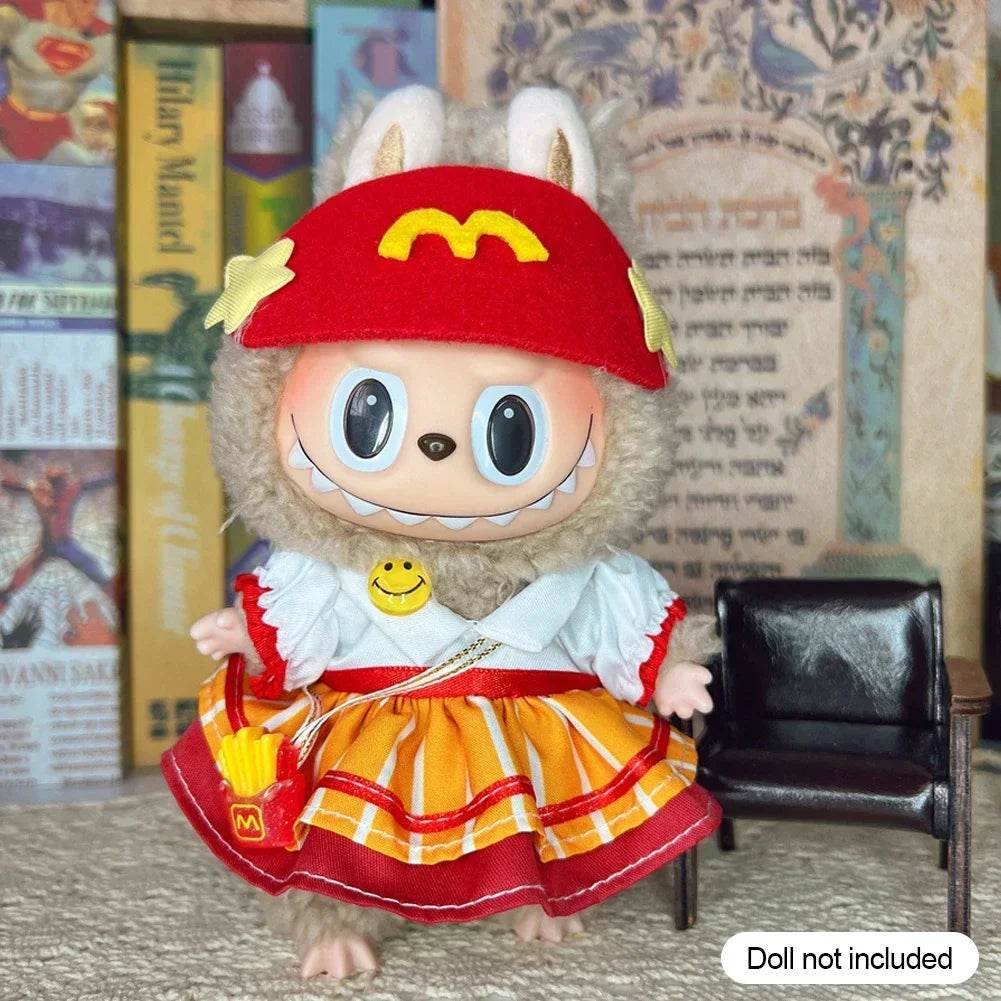 Leisure Style Work Jeans with Hat for 17cm Labubu Dolls Cute Mini Plush Doll Clothes Monster Outfit Accessories - ToylandEU