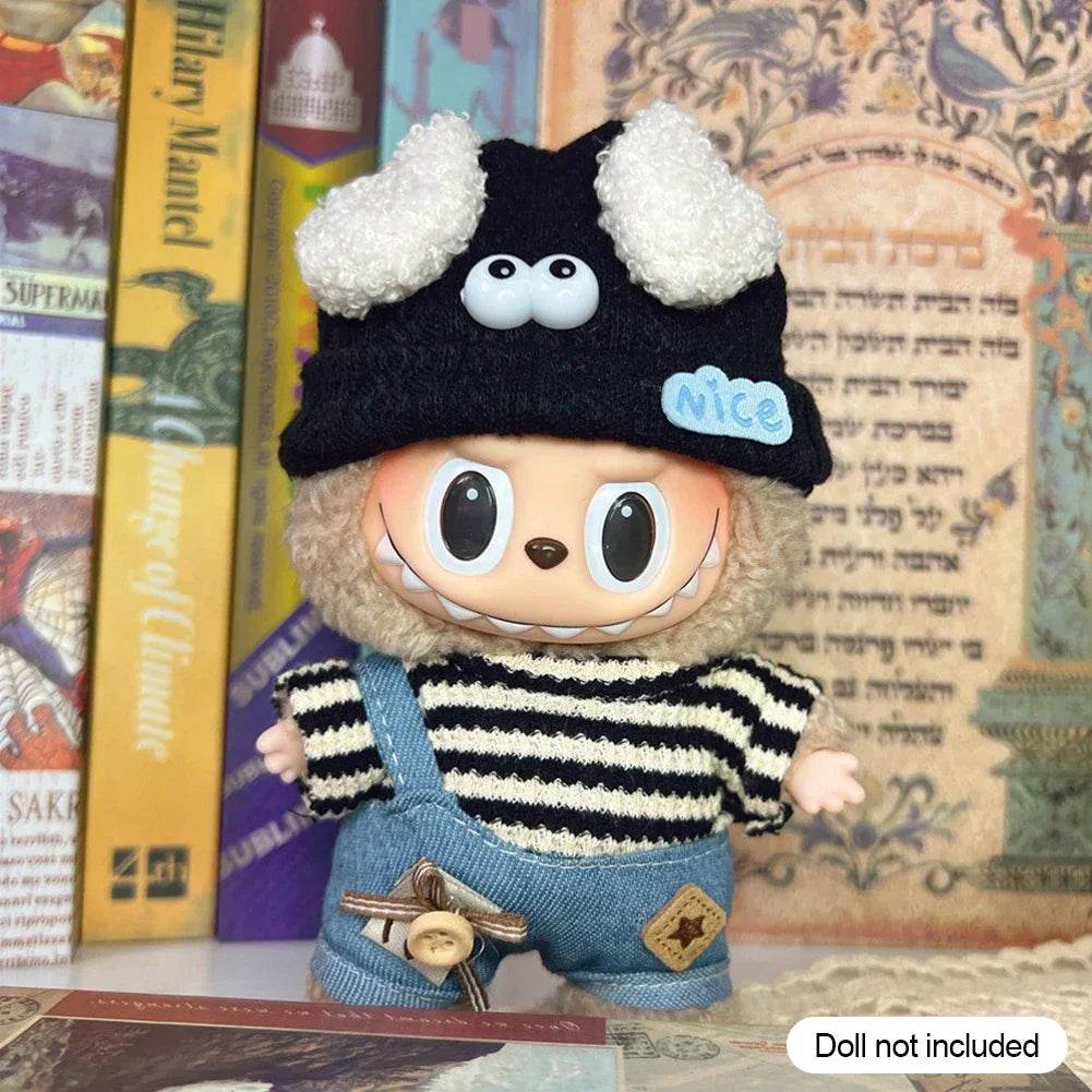 Leisure Style Work Jeans with Hat for 17cm Labubu Dolls Cute Mini Plush Doll Clothes Monster Outfit Accessories - ToylandEU