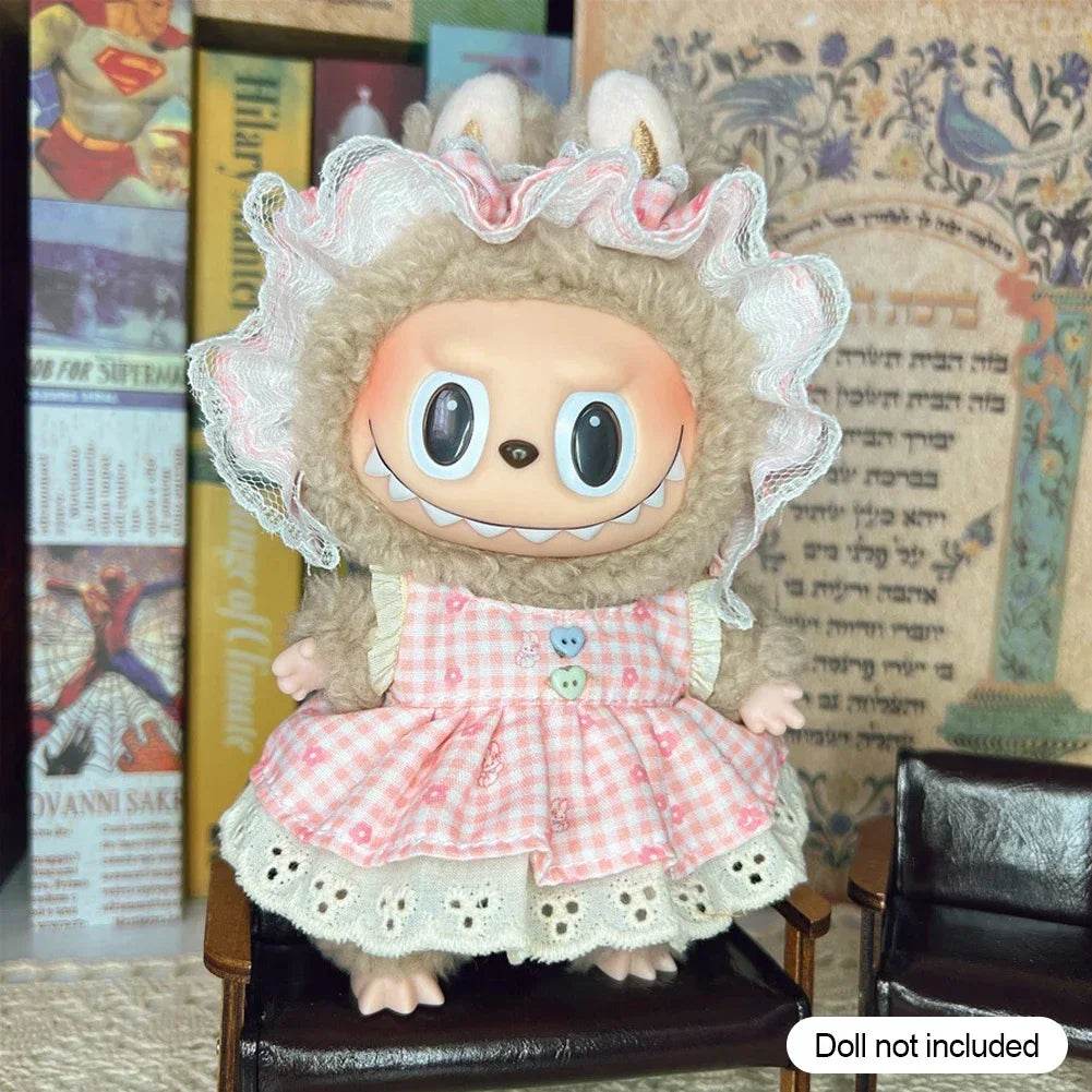 Leisure Style Work Jeans with Hat for 17cm Labubu Dolls Cute Mini Plush Doll Clothes Monster Outfit Accessories - ToylandEU