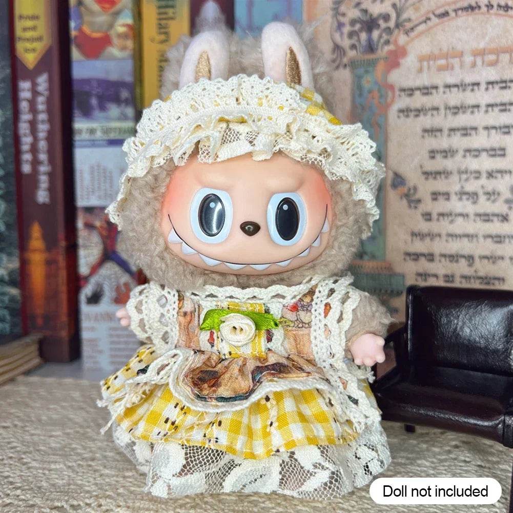 Leisure Style Work Jeans with Hat for 17cm Labubu Dolls Cute Mini Plush Doll Clothes Monster Outfit Accessories - ToylandEU