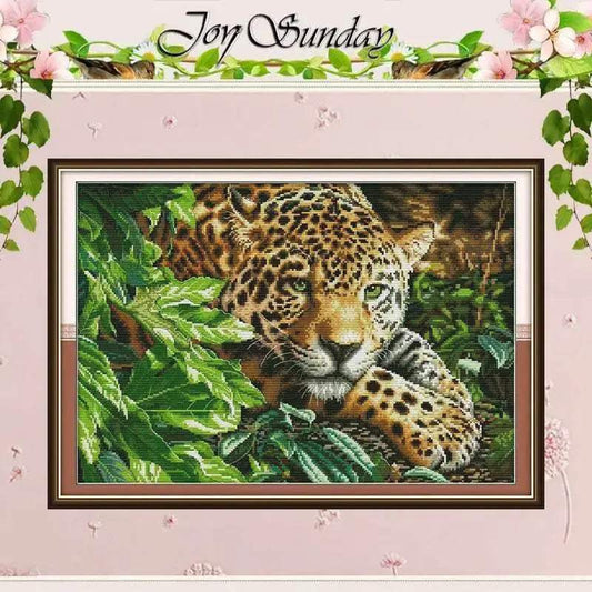 Leopard Print DIY Cross Stitch Kit - Counted 11CT 14CT 16CT Stamped DMC Embroidery for Home Decor - ToylandEU